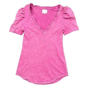 Sundays Women’s Washed Velour V-Neck Top In Clover Pink Size 2